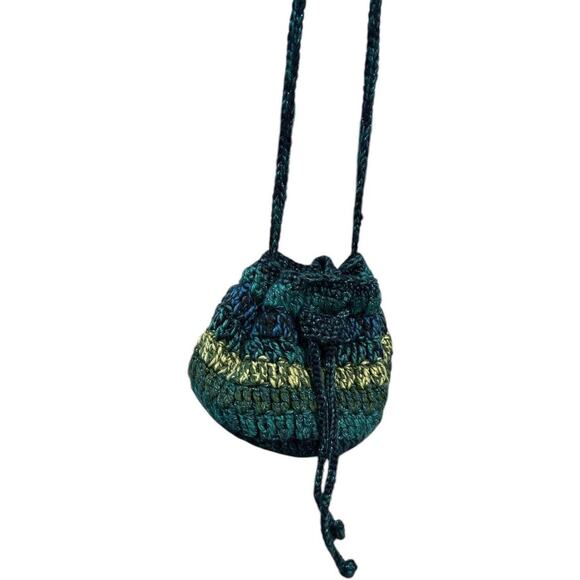 Mudd Y2K Crochet Glitter Aqua Crossbody Pullstring Purse - Picture 3 of 5